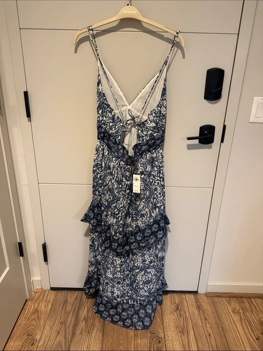 Abercrombie Blue and White Printed Maxi Dress with Ruffle Tiers